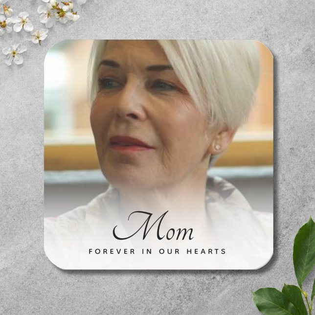 Mum Photo Personalised Memorial Tribute Funeral Square Sticker (Mom Photo Memorial Sticker)