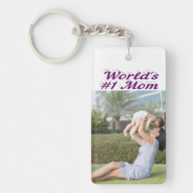 Mum Photo purple text   Key Ring (Front)
