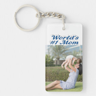 Mum Photo sea blue text   Key Ring