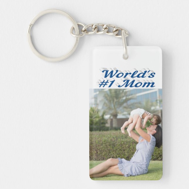 Mum Photo sea blue text   Key Ring (Front)