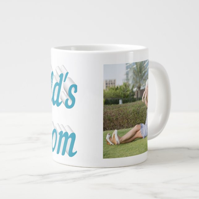 Mum Photo sky blue text Mothers Day Large Coffee Mug (Front Right)