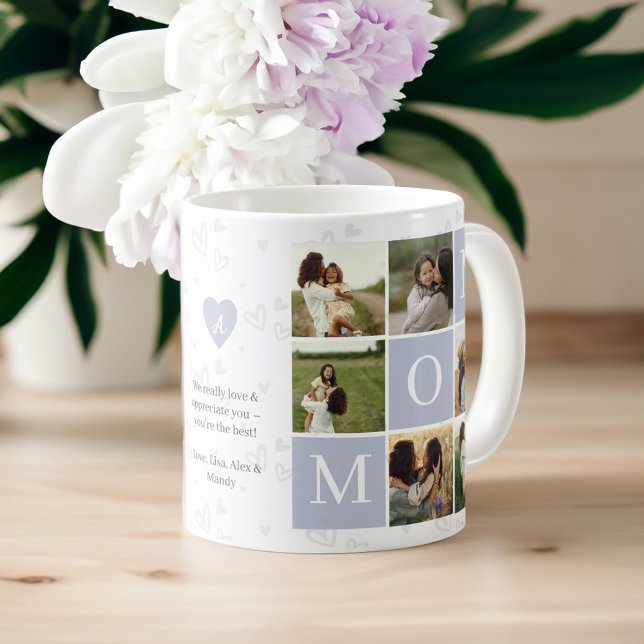 Mum Photo Square Gird Monogram & Personalised Coffee Mug (Mom Photo Square Gird Monogram & Personalized Coffee Mug)