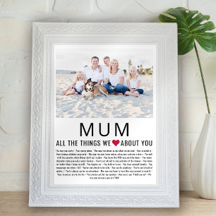 Mum Photo Things We Love About You Mother's Day Poster