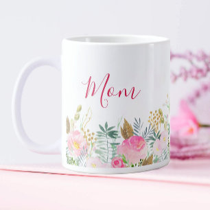 Mum Pink and Gold Floral Mother's Day Large Coffee Mug