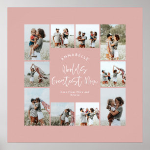 Mum pink elegant modern minimal photo collage poster