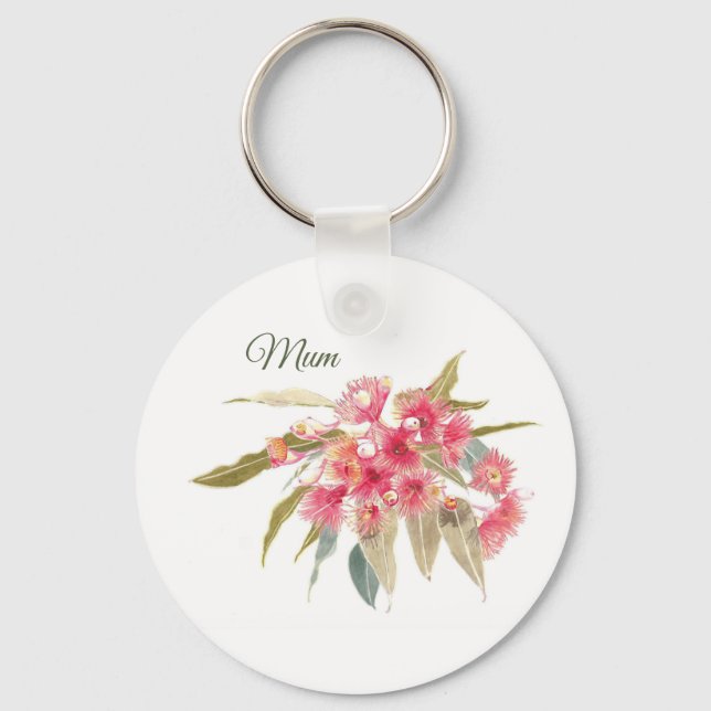 Mum Pink Floral Watercolour Mother's Day Keepsake Key Ring (Front)