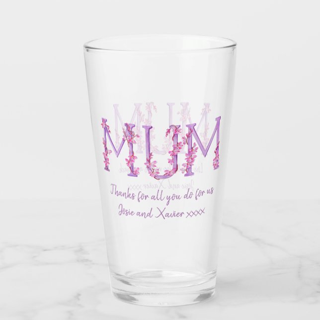 Mum pink orchid flowers watercolor custom message glass (Back)