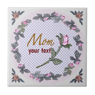 Mum Pink Rosebud Ceramic Tile
