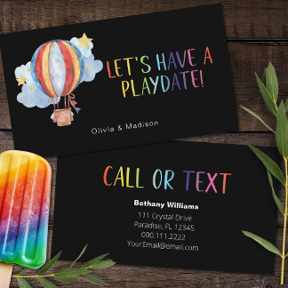 Mum Playdate Fun Colourful Balloon Calling Cards