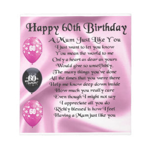 Mum poem  - 60th Birthday Notepad