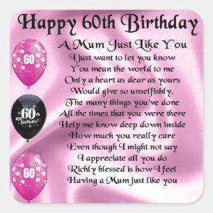 Mum poem  - 60th Birthday Square Sticker