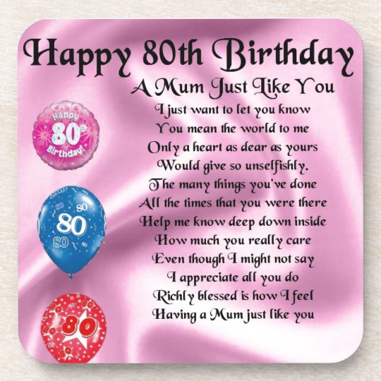 Mum Poem - 80th Birthday Coaster | Zazzle.com.au