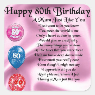 Mum Poem - 80th Birthday Square Sticker