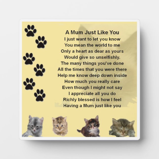 Mum Poem Plaque  -  Cats   Design (Front)