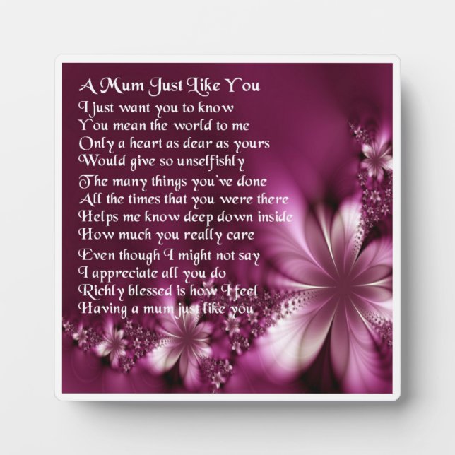Mum Poem Plaque  -  Flowers   Design (Front)
