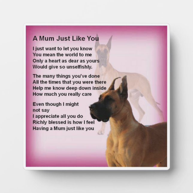 Mum Poem Plaque  -  Great Dane   Dog  Design (Front)