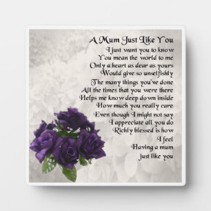 Mum Poem Plaque - Purple Roses Design