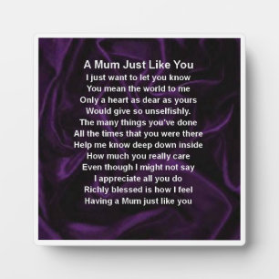 Mum Poem Plaque - Purple Silk Design
