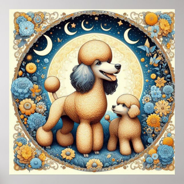 Mum Poodle With Puppy Poster (Front)