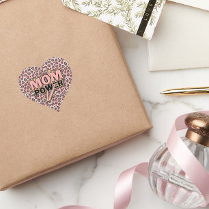 Mum Power Pink Leopard Print Heart Sticker