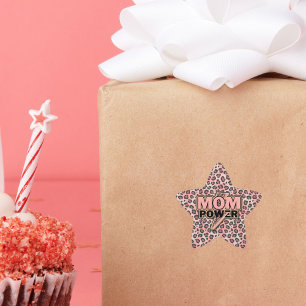 Mum Power Pink Leopard Print Star Sticker