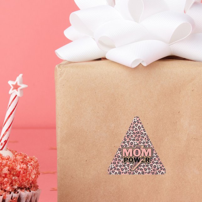 Mum Power Pink Leopard Print Triangle Sticker (Creator Uploaded)