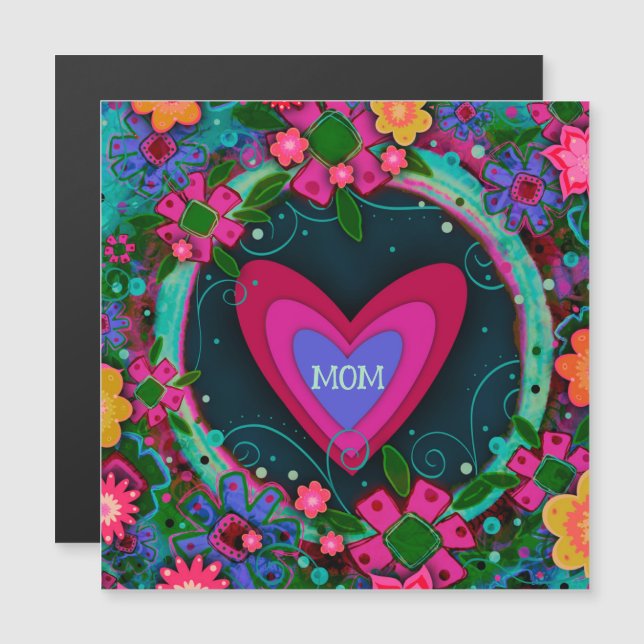 Mum Pretty Floral Hearts Unique Magnetic Card (Front/Back)