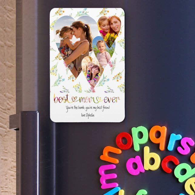 Mum Pretty Wildflower Typography Art 4 Heart Photo Magnet (Creator Uploaded)