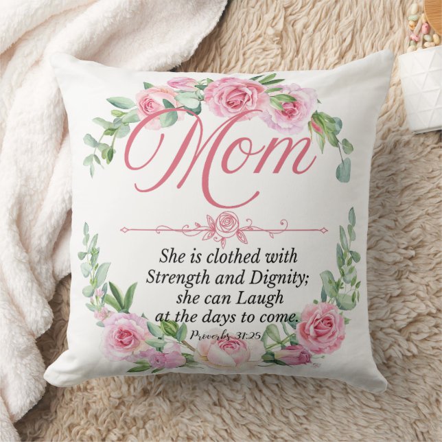 Mum - Proverbs 31:25 Mother's Day Bible Verse Rose Cushion (Blanket)