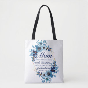 Mum - Proverbs 31:26 Mother's Day Scripture Floral Tote Bag