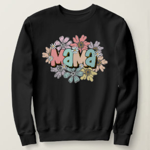 Mum Pullover Black Retro Mama Floral Sweatshirt