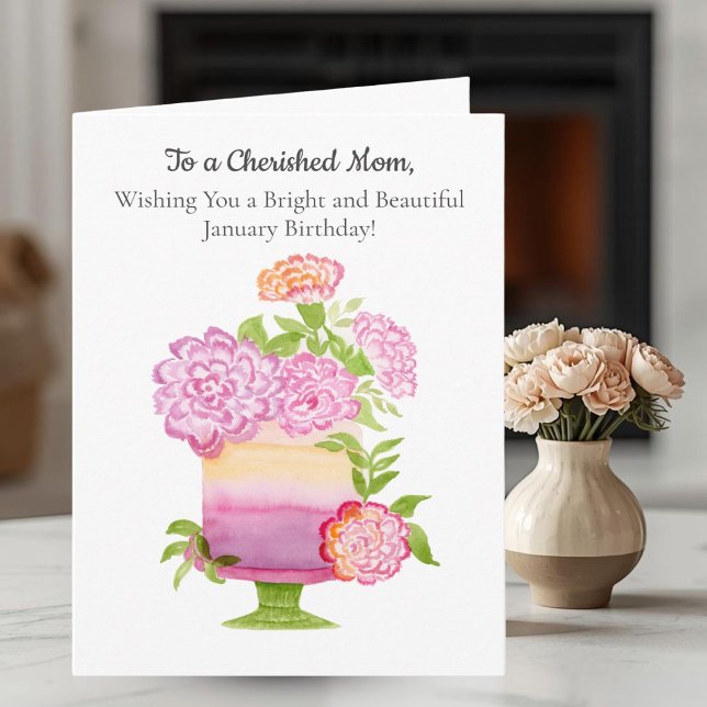 Mum Purple Carnations on January Birthday Cake Card (Creator Uploaded)