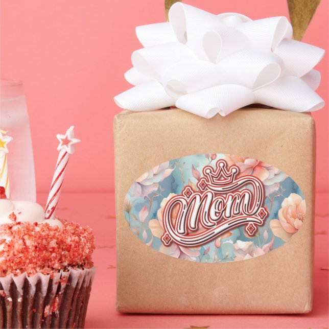 Mum Queen Floral  Oval Sticker (Party)
