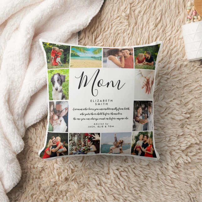 Mum Quote Modern Script 12 Photo Collage Cushion (Blanket)