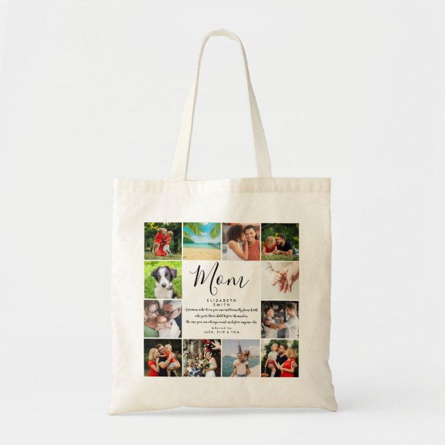 Mum Quote Modern Script 12 Photo Collage Tote Bag (Front)