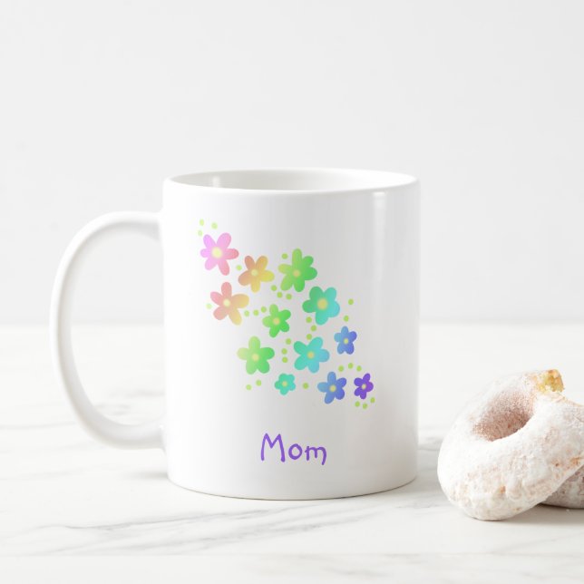 Mum Rainbow Flowers Mug (With Donut)