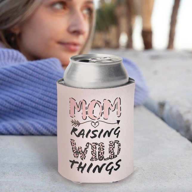 Mum Raising Wild Things Quote Funny Leopard Print Can Cooler (Creator Uploaded)