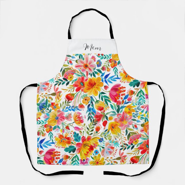 Mum Red Fiesta Mexican Floral  Apron (Front)