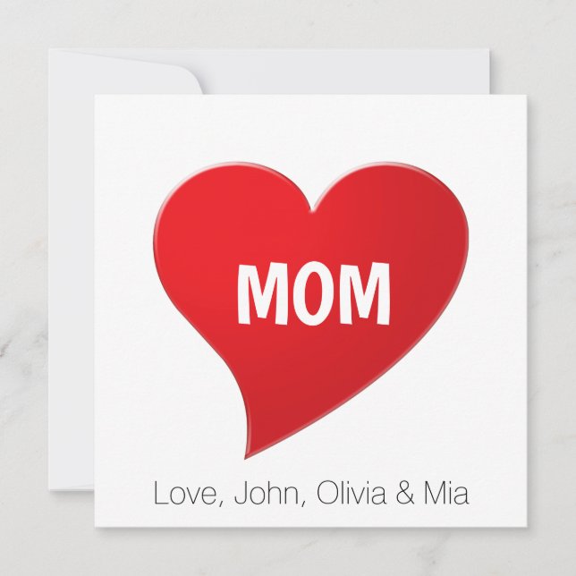 Mum red heart custom text minimalist cute card (Front)