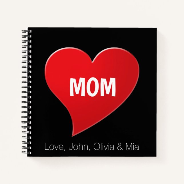 Mum red heart personalised text cute Recipe Book (Front)