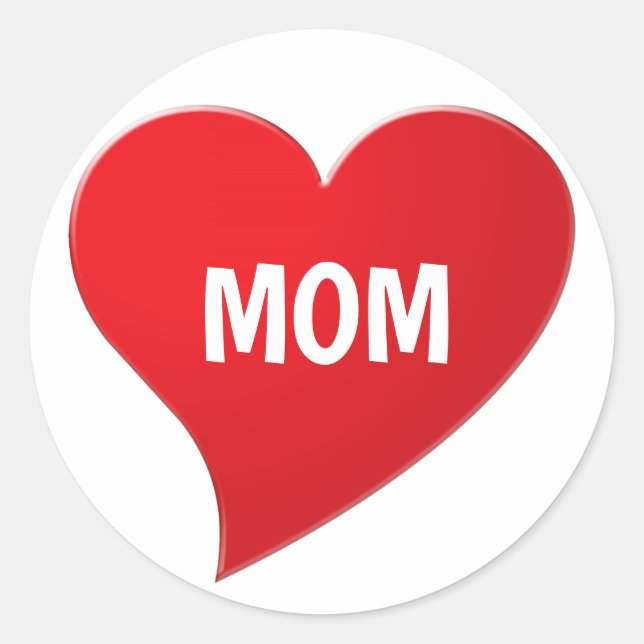 Mum, red heart white cute classic round sticker (Front)