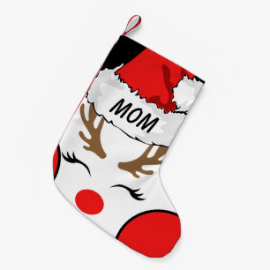 Mum Red Nose Reindeer with Santa's Hat Name Small Christmas Stocking