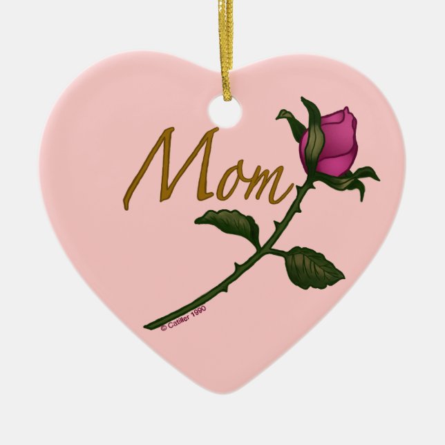 Mum Rose Rosebud  Ceramic Ornament (Front)