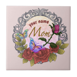 Mum Rose Rosebud  Ceramic Tile