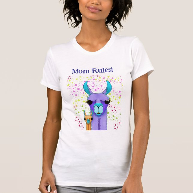Mum Rules Momma LLama & Child  T-Shirt (Front)