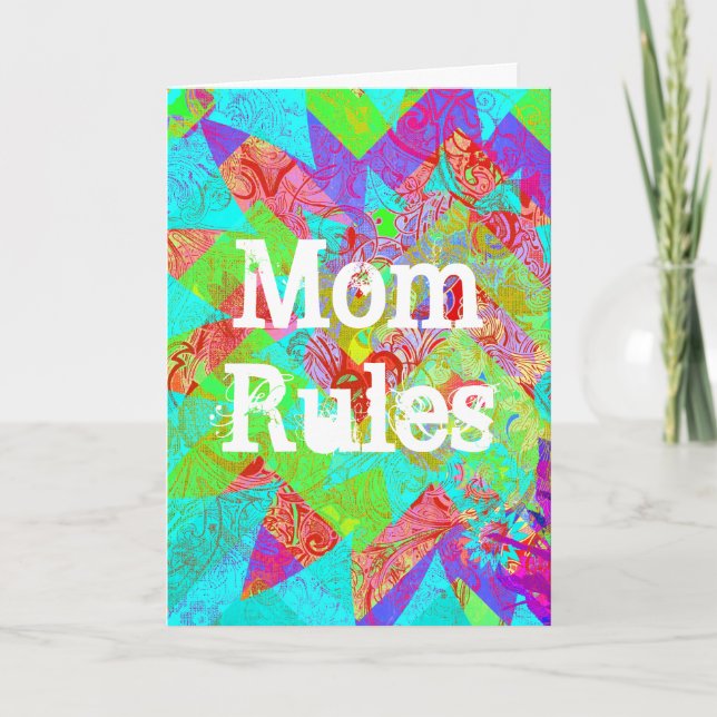 Mum Rules Vibrant Teal Abstract Mothers Day Card (Front)