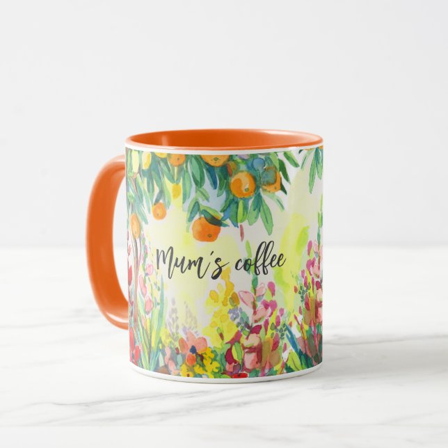 Mum´s coffee, FLOWERS and oranges Mug (Front Left)