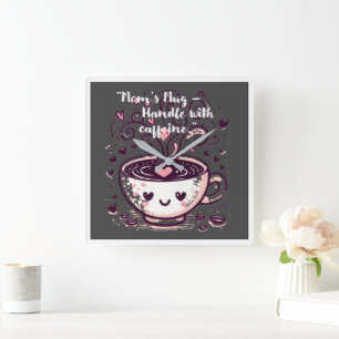 "Mum’s Mug – Handle with caffeine." Square Wall Clock
