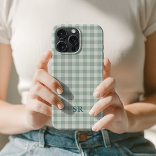 Mum Sage Green Gingham Bridesmaid Initial Name iPhone 15 Pro Max Case