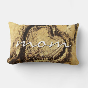 Mum Script Beach Sand Drawn Heart Photo Modern Lumbar Cushion